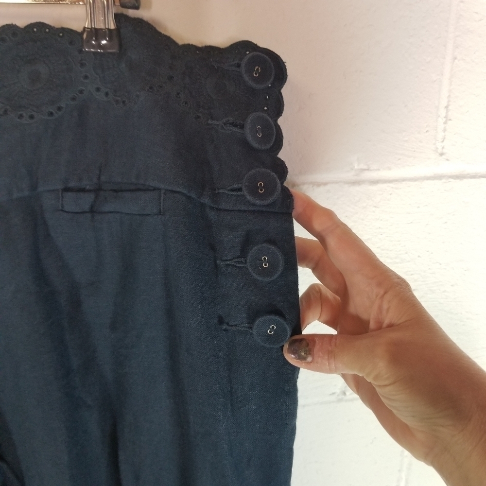 Anthropologie Elevenses blue linen wide leg crop pants - Picture 6 of 8